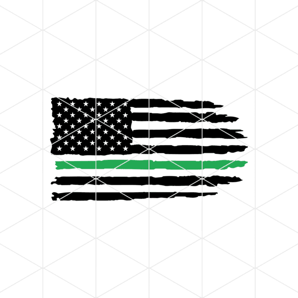 Distressed American Flag With Green Line Decal